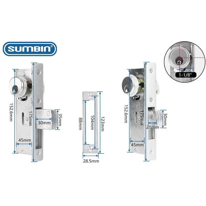 SUMBIN Storefront Door Mortise Lock Deadbolt & Cylinder Combo, in