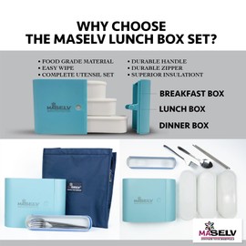 MASELV Meal Prep Lunch Box Set of 3 – Leakproof Dishwasher Safe Lunch Box Containers Adult Lunch Box with Utensils – Portable Microwave Snack Boxes for Adults – Insulated Cute Lunch Box (BLUE)