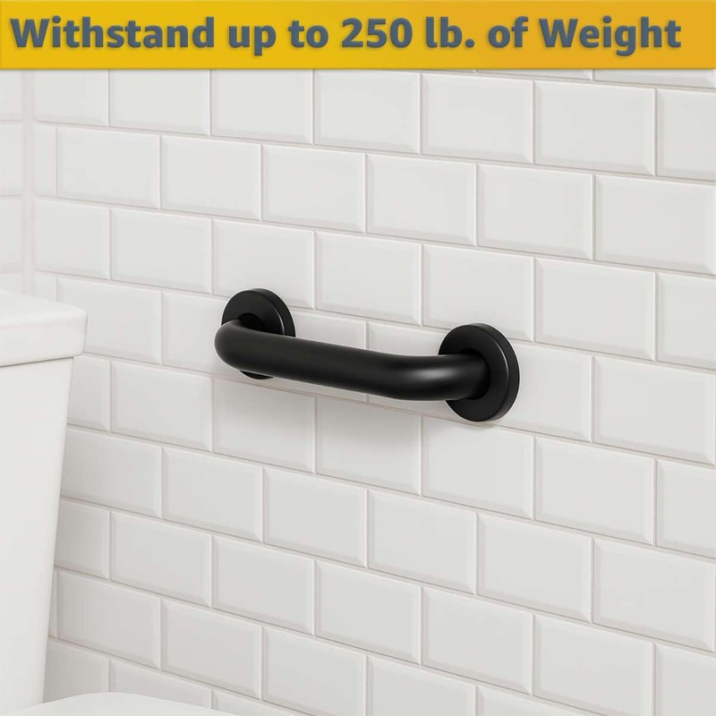 12" Matte Black Restroom Grab Bar - Stainless Steel Bathroom