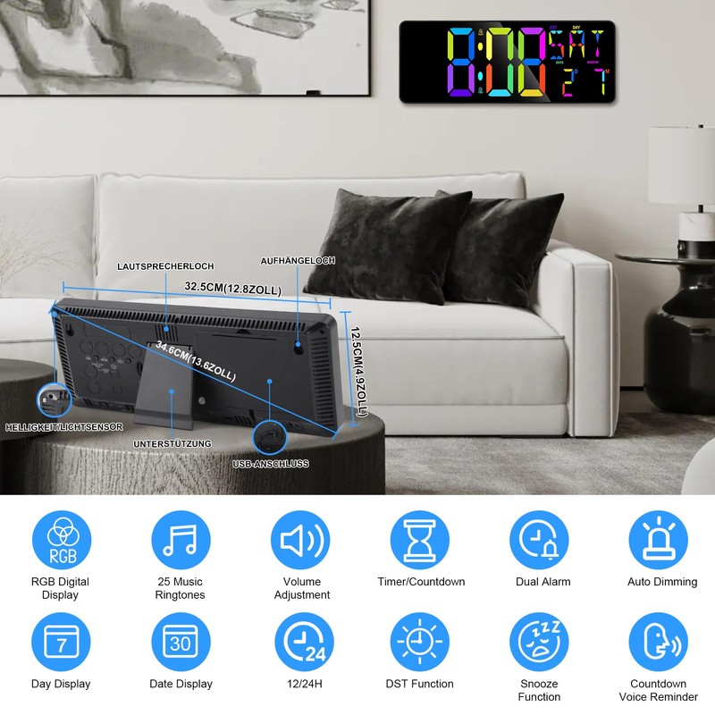 SZELAM Digital Wall Clock with Large Display, 13.6 Inch Large