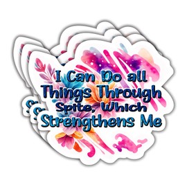 (3Pcs) I Can Do All Things Through Spite Which Strengthens Me Humorous Motivational Quotes Vinyl Stickers Durable for Laptops Water Bottles Phones Tumblers Notebooks Cars Mugs Size 3 x 3 Inch