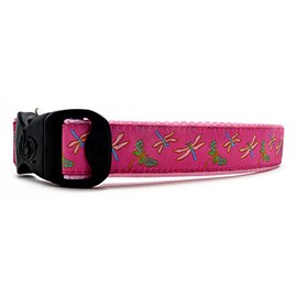 3 Dirty Dawgz Adjustable 1" Vibrant Dragonfly and Colorful Spring Dragonflies Dog Collars for Medium Large and X-Large Dogs (X-Large 1" (20"-34" Neck), Pink)