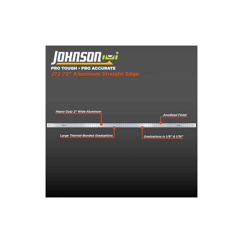 Johnson Level & Tool J72 Aluminum Straight Edge, 72", Silver,