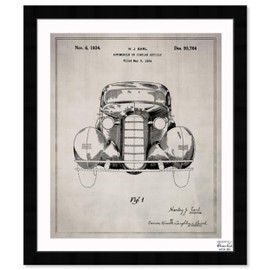 The Oliver Gal Artist Co. Vintage Transportation Wall Art Prints 'Automobile II 1934' Framed Blueprints Home Décor, 10" x 12", Black, White