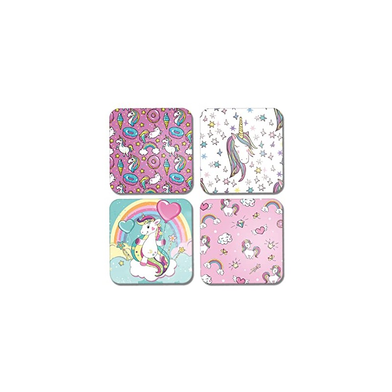 DV DESIGN 4 x Square Unicorn Coasters - Cartoon Pattern