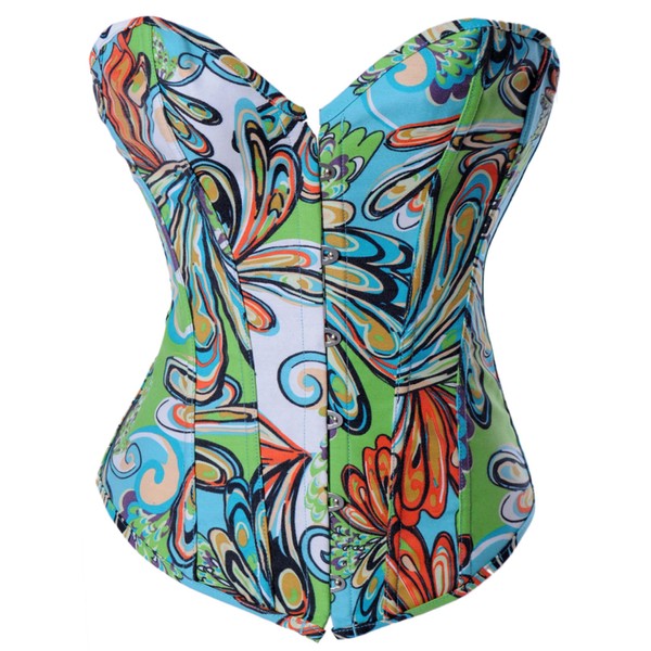 Alivila.Y Fashion Womens Vintage Butterfly Pattern Denim Overbust Corset Bustier Top 2767-Green-S