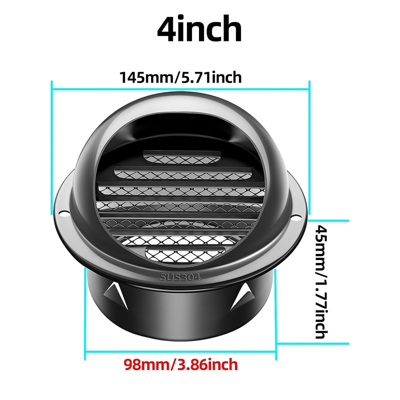 4inch Round Wall Vent Cap, piiyoosnn 304 Stainless Steel Air