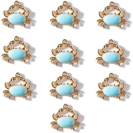 10 count Crab Charms for Jewelry Making, DIY Plated Enamel Colorful Crab Pendant for Earring Necklace Bracelet Keychain Craft Supplies Findings Making Accessories, 17x15mm - Color: Pink