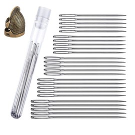 25PCS Big Eye Stitching Needles, Embroidery Needles with Finger Protector Thimble, Practical 5Sizes Sewing Needles