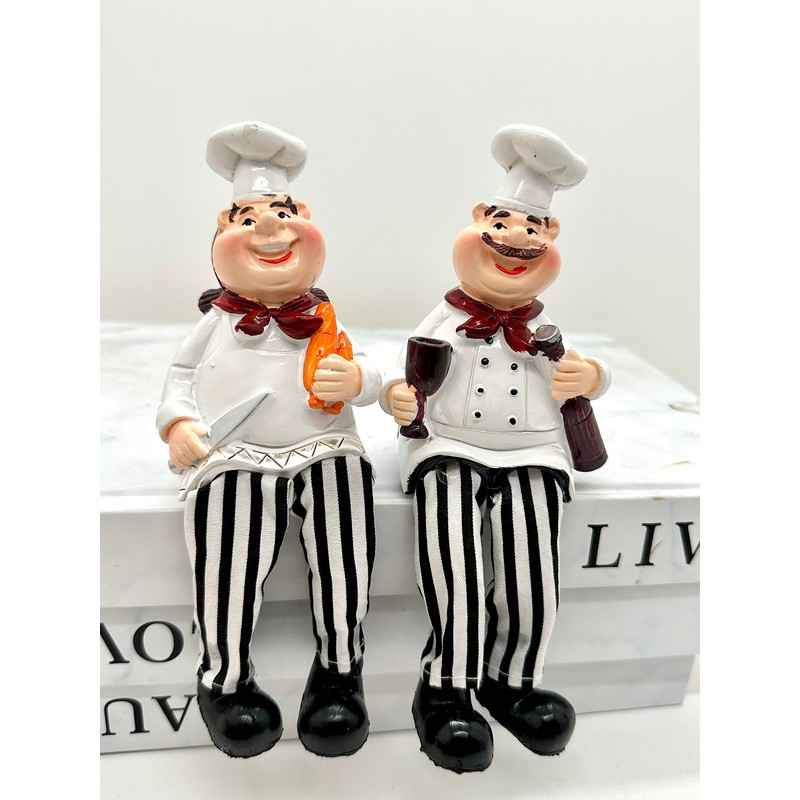 Set of 2 Home Kitchen Decor Chef Figurines Bread &