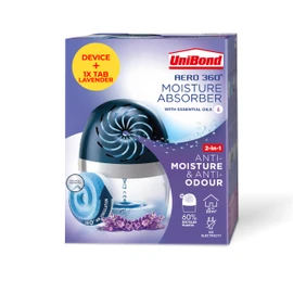 UniBond AERO 360º Lavender, Humidity Absorber, Ultra-Absorbent, Helps Prevent Condensation, Mould & Musty Smells, Recyclable & Refillable, Moisture Absorber Device incl. 1 Lavender Refill Tab 450g