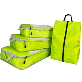 ehsbuy 4PCS Compression Packing Cubes for Suitcases Travel Luggage Organiser 3 Cubes + 1 Laundry bag for Clothes Accessories