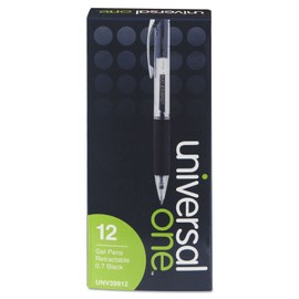 Universal 39912 Clear Roller Ball Retractable Gel Pen, Black Ink, Medium, Dozen