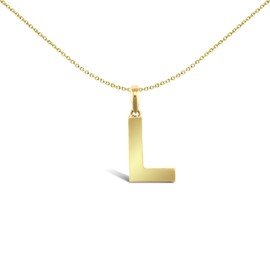 Jewelco London Solid 9ct Yellow Gold Polished Block Identity Initial Charm Pendant Letter L