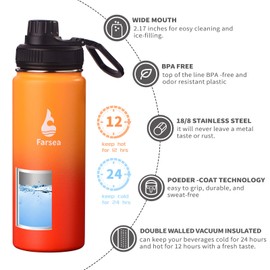Farsea Insulated Water Bottle (18 oz, Orange/Red)