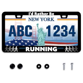 I'd Rather Be Running License Plate Frame Funny Run Sports License Plate Holder Stainless Steel Rust-Proof Auto Parts Decoration with Screws License Plate Cover for Men Women Youth 12x6 Inch