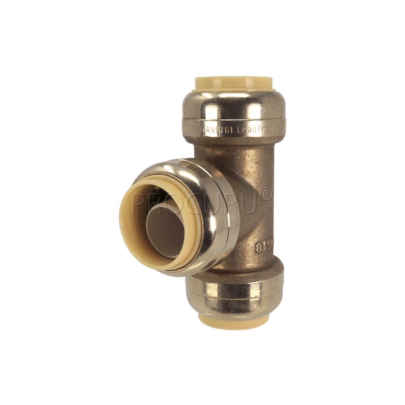 PROCURU 1-1/4 Inch PushFit Tee, Push-to-Connect Brass Plumbing Fitting for
