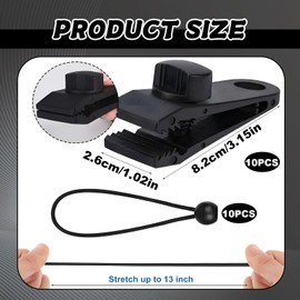 EujRcf 10 Pcs Tarpaulin Clips +10 Pcs Bungee Cord Ball, Tarp Clips, Tarpaulin Fasteners, Tarpaulin Fixings, Heavy Duty Lock Grip Reusable Tarp Clamps for Tents Tarp Caravan Garden Shade Cloth