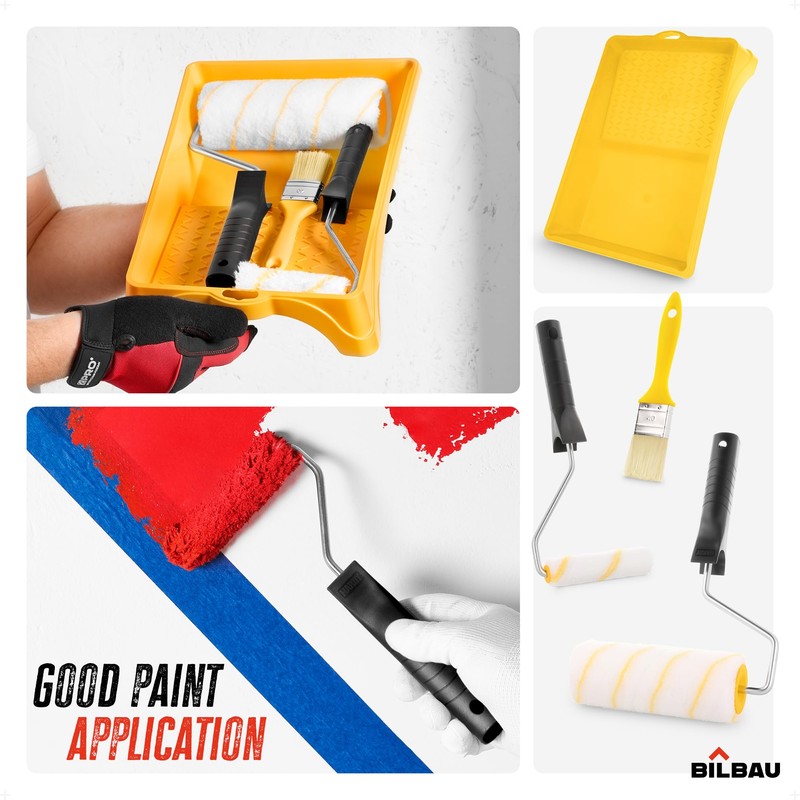 BILBAU Paint Roller Set with Paint Tray and Brush for