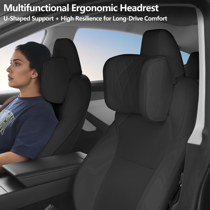 Car Headrest Leather Memory Foam Neck Pillow for Driving with