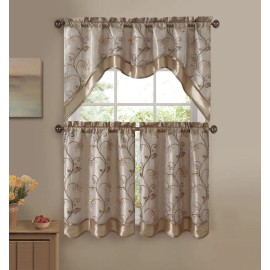 VCNY Home Audrey Complete 3 Piece Tier & Swag Kitchen Curtain Set - Beige/Gold