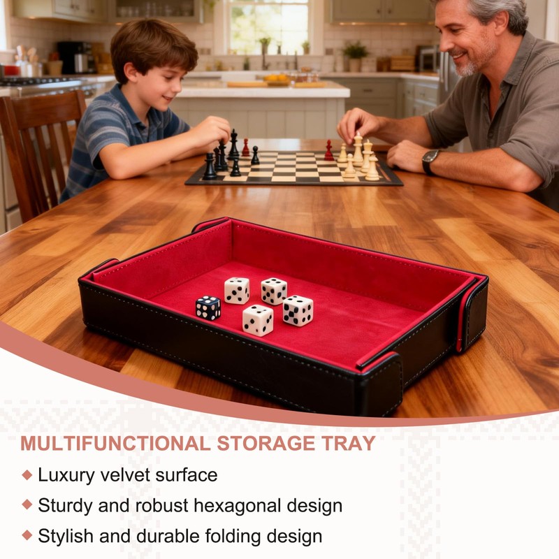 Dice Tray PU Leather Mat Magnetic Folding Dice Rolling Tray