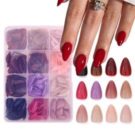 288Pcs Short Press on Nails Almond Fake Nails Solid Color False Nails Glossy Acrylic Artificial Fingernails Tips for Women DIY Manicure Art 12 Colors