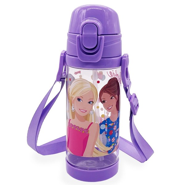 EcAda Children's Water Bottle, Barbi Water Bottle with Straw, Drinking Bottle for Girls and Boys for School, Travel and Outdoor Sports (500 ml, Purple)