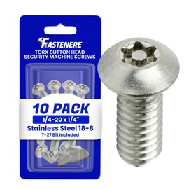 Fastenere Torx Security Machine Screws - 1/4-20 x 1/4" (10-Pack) Stainless Steel, Tamper-Resistant, Button Head Screws, Bolt Screw for Higher Level of Safety & Theft Prevention