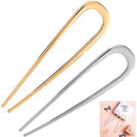 2 Pcs Metal French Hair Pins for Thick Hair, U-Shaped hair pins, Metal French Twist Hair Pin Fork for Women Girls Hair Types Styling Hair Accessories (Gold & Silver)