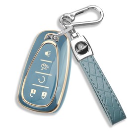 QBUC for Chevy Key Fob Cover with Keychain(Gold Trim Blue)