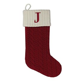 Al Faro Home St. Nicholas Square 21 Inch Cable Knit Monogram Christmas Stocking (Embroidered J)