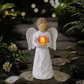 STNRST-IN Angel Figurines for Women, Angel Garden Decor, Guardian Angel Statue with LED Lights, Small Hand-Painted Angel Statues for Home Decor Gifts, Collectibles & Memorial Gifts