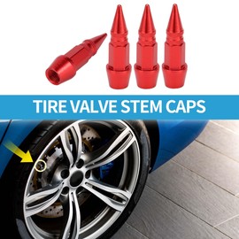 A ABSOPRO Tire Valve Stem Caps 45MM Car Wheel Valve Cap Aluminum Alloy Red for Car Bike Motorcycle Truck Anti Crash Tyre Valve Stem Cover Valve Dust Cap Tire Valve Cap 4 Pcs