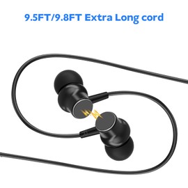 WMSZMSM Long Wired Earbuds with No Microphone for Tv Earbuds Headphones Extra Long Cord with Volume Control(Black 9.8FT)