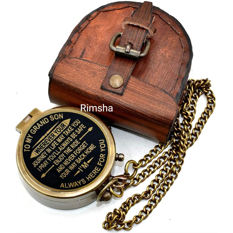 Rimsha Brass Compass Gift for Grandson Engraved Quote, Memory Present