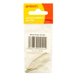 S1739 Soldering Gun Tips, 2pcs, 175W, 1x Round Tip, 1x Flat Tip, Replacements for Amtech Soldering Gun