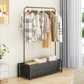 SUOERNUO Garment Rack for Hanging Clothes Rack Heavy Duty Portable with Bottom Metal Shelf Drying Coats Shirt,Black (Black Bag)