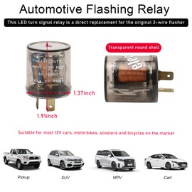 DXNQ LED Flasher Relay, 12V Heavy Duty 2 Pin Electronic Turn Signal Light Relay, Two Prong Relay Fixes Turn Signal Bulbs Hyper Flash for Car Motorcycle Truck, Car Accessories
