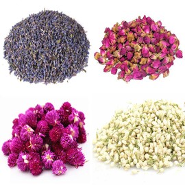 TooGet Flower Petals and Buds includes Lavender, Rose, Gomphrena globosa, Jasmine, Green Tea Bulk Flower to make botanical Oil, Good For All Kinds of Crafts
