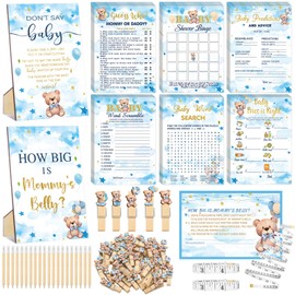 Funnymoom 426 Pcs Bear Baby Shower Games Set-8 Games, Includes Baby Shower Bingo, Price is Right, Guess Who, Word Scramble, Prediction and Advice, How Big is Mommy's Belly, Don't Say The Words