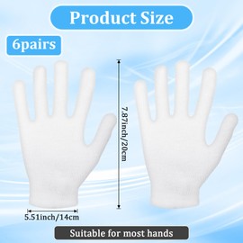 FNANJWQ 6 Pairs White Cotton Gloves for Dry Hands Sleeping, Moisturizing Gloves Overnight Premium White Glove for Women & Men Eczema Lotion Coin Jewelry Silver Serving Inspection