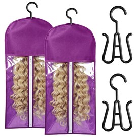 Wig Storage Dust-proof Wig Bag Hair Extension Holder 2PCS Waterproof Hair Extension Storage Wig Holder for Multiple Wigs Bags Storage with Hanger Wig Stand Hair Extensions, Wigs & Accessories (Purple)