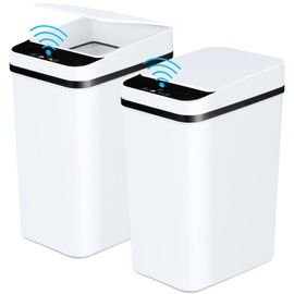 Anborry Anborry Bathroom Trash Cans with Lid 2 Pack 2.2 Gallon Touchless Automatic Motion Sensor Small Slim Garbage Can, Smart Electric Narrow Garbage Bin for Bedroom Office Kitchen (White)