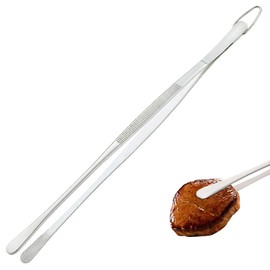 Professional Stainless Steel Kitchen Tweezers for Meat and Grilling, 32 cm Cooking Tweezers with Hook
