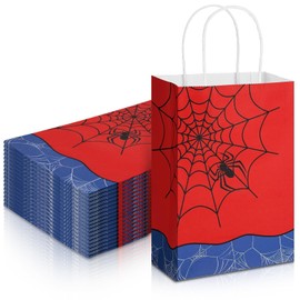 24 Pcs Spider Party Favors Bags with Handles Red Black Blue Kraft Treat Bag Spider Goodie Bags Cartoon Birthday Party Decorations 8.25 x 5.9 x 3 Inches for Birthday Party Gift Supplies Candy