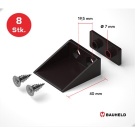 BAUHELD Roller Shutter Stop Square [8 Pieces] – Outer Roller Shutter Stop Made of Plastic [Made in Germany] – Roller Shutter Stop with Screws – Suitable for Roller Shutter Armoured Slats – Brown