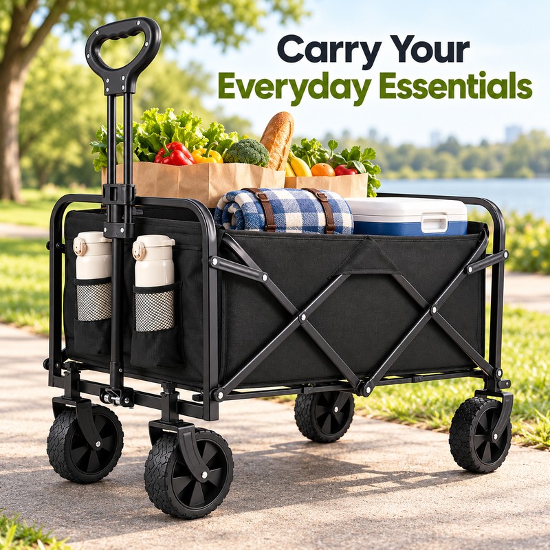 Heavy Duty Foldable Utility Wagon for Grocery Trips and Beach