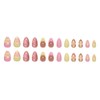 24Pcs Pink Yellow Press on Nails Short Almond QUNQINLI French