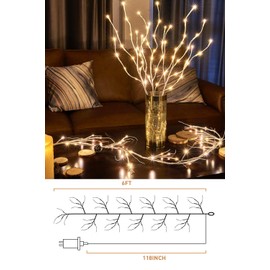 EAMBRITE White Garland Lights 6FT 48 LED Lighted Twig Vine Plug in for Christmas Fireplace Indoor Outdoor Use